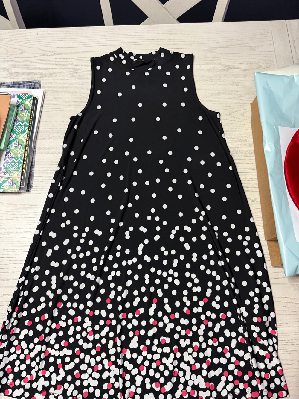 Tiana B. Black Polka Dot A-Line Dress with Pink Accents